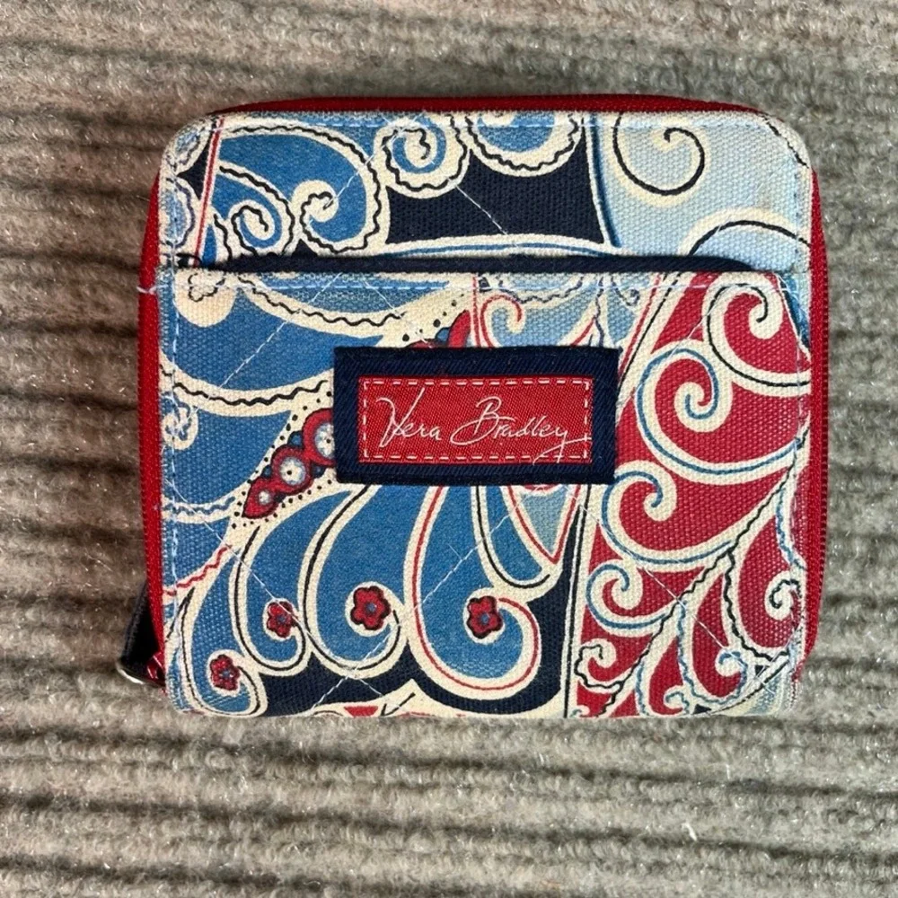 Vera Bradley Paisley Tote Bag and Matching Wallet Set Blue Red White Canvas